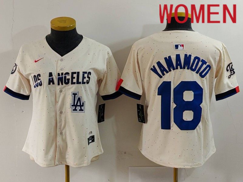 Women Los Angeles Dodgers #18 Yamamoto Cream Fashion Nike Game MLB Jersey style 7014->youth mlb jersey->Youth Jersey